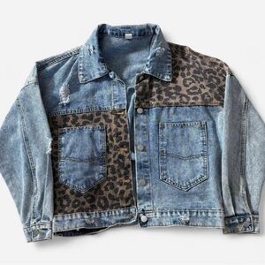 Leopard Patchwork Denim Jacket
